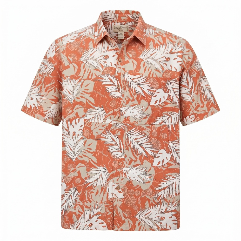 Cooke Street Honolulu  XL Hawaiian Shirt Orange Tropical Leaf Cotton Shirt